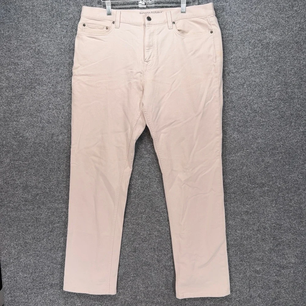 Banana Republic Traveler Pants Mens 36x32 Beige Slim Fit Stretch Chino Casual